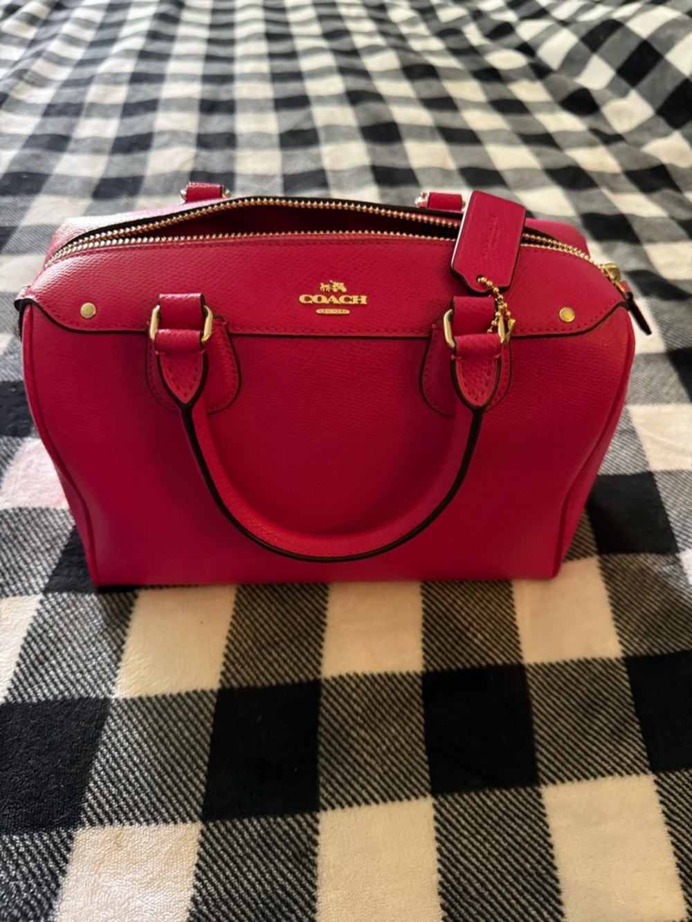 Coach Hot Pink Pebbled Leather Satchel with Gold Hardware - Picture 3 of 5